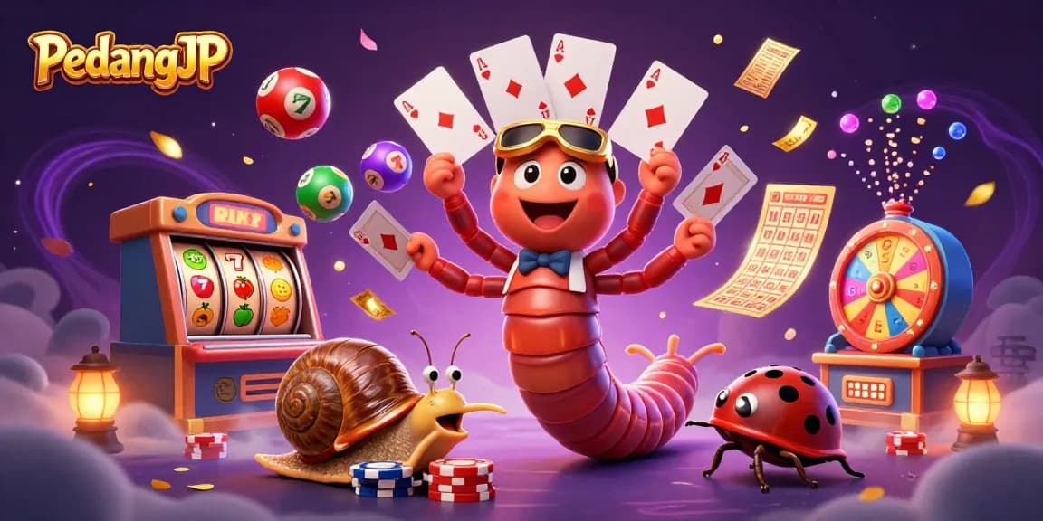 Permainan slot di PedangJP dengan karakter kartun interaktif dan elemen kasino yang ceria.