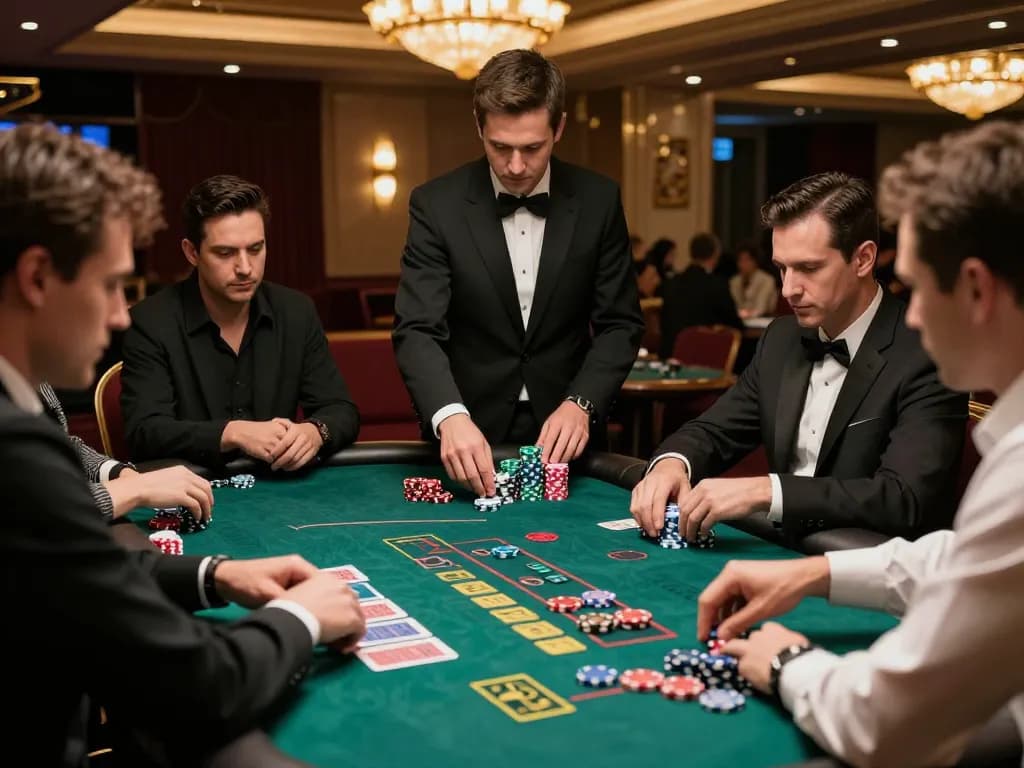 SUNWIN players strategizing at a live casino table with vibrant chips, showcasing intense gameplay.