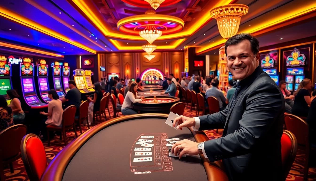 Engaging blackjack action at a luxurious casino scene portraying the essence of kk55.global.