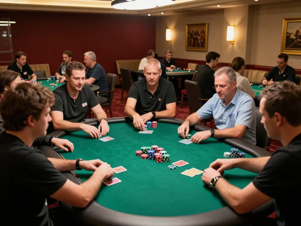 Play high-stakes poker in a luxurious casino scene featuring m106 intense engagement and strategic gameplay