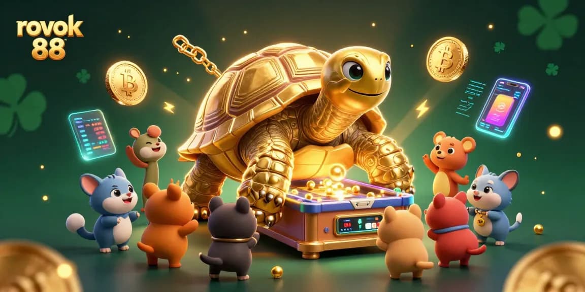 Play exciting games with rokok 88 in a vibrant casino scene featuring golden animals and crypto elements.