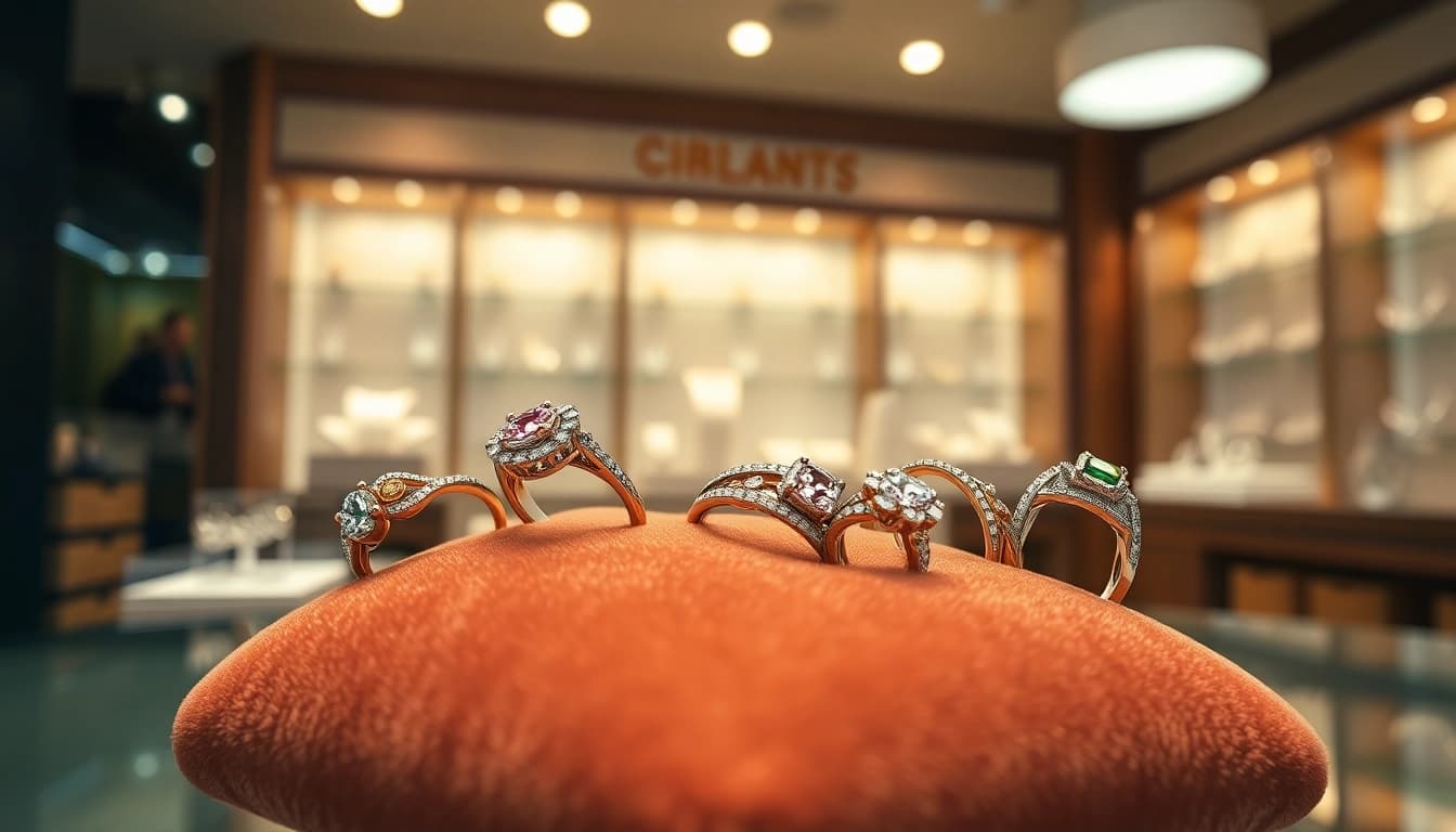 Luxury rings showcased on a soft cushion, highlighting their exquisite designs.