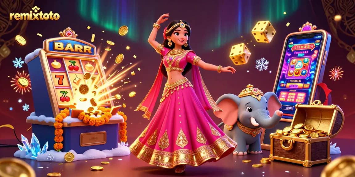 Play exciting remixtoto slots with vibrant visuals and rich casino elements bursting with gold and energy.