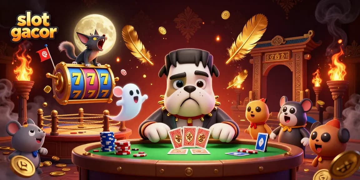 Mainkan slot gacor dengan karakter lucu di meja kasino menyeramkan yang penuh warna.