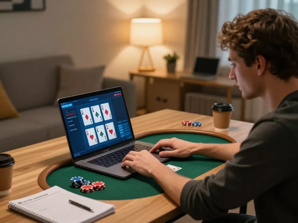 Engaged player strategizing in an online poker game, demonstrating responsible gambling at nhacaiuytinn