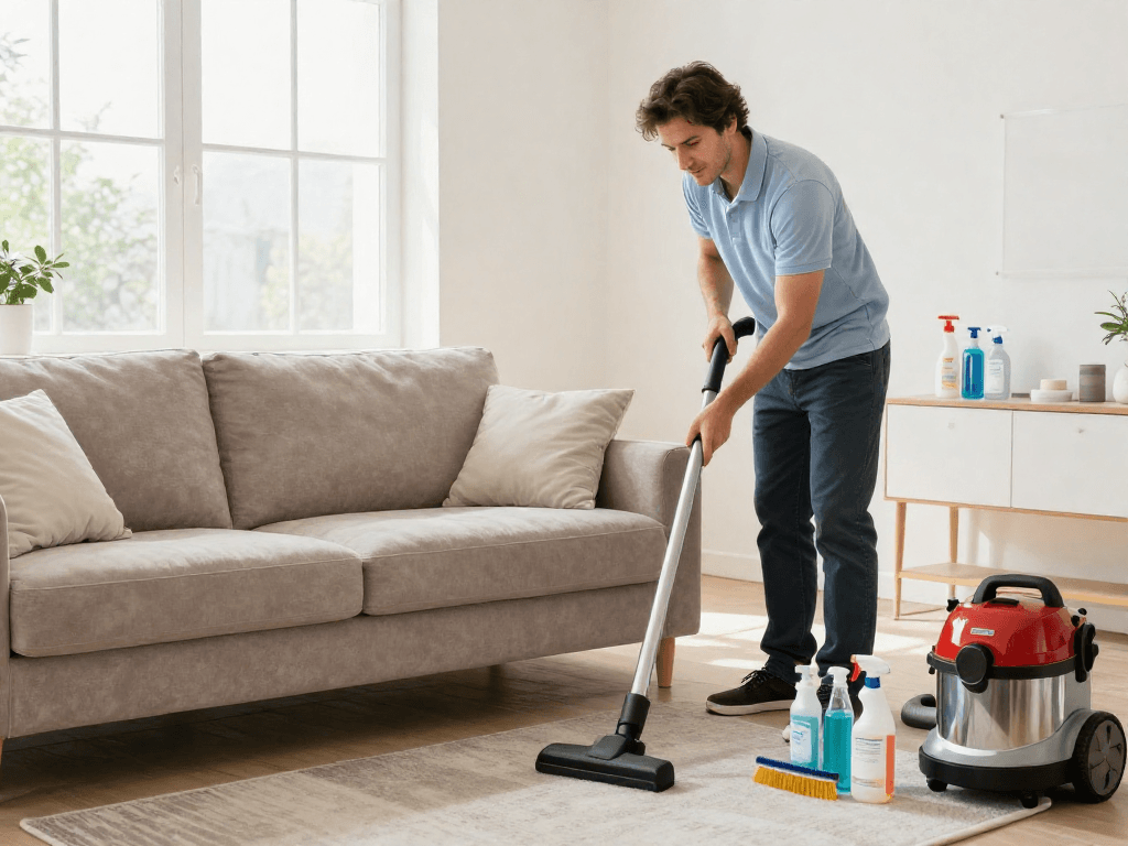Profesjonalne czyszczenie tapicerki przez Panda Cleaner w jasnym salonie