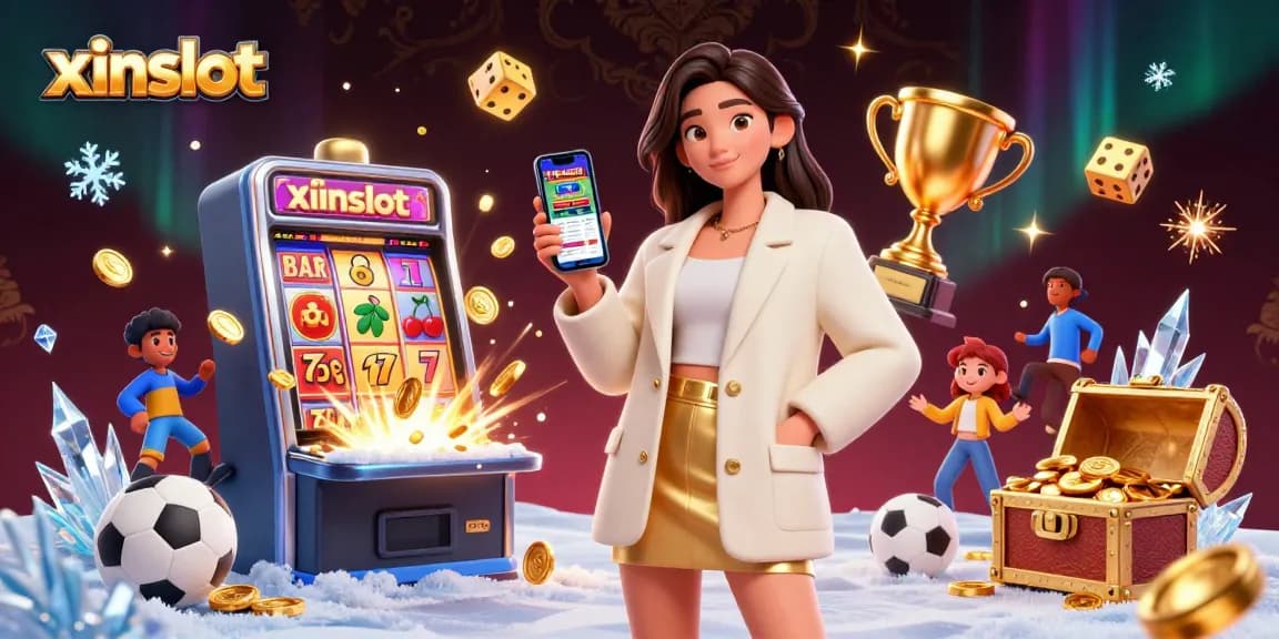 Engage with xinslot's thrilling slots and gaming experience in this vibrant digital illustration.