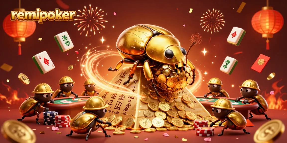 Engage in thrilling poker action with remipoker featuring golden coins and festive casino elements.