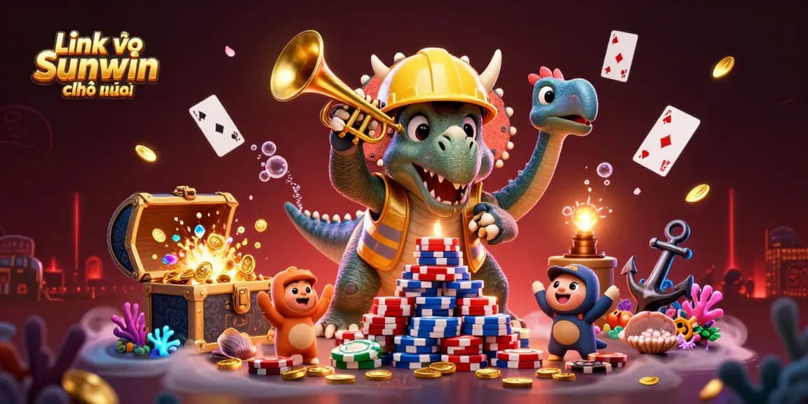 Engage with the dynamic gaming world of Link vào Sunwin chính thức, showcasing festive characters and thrilling casino elements.