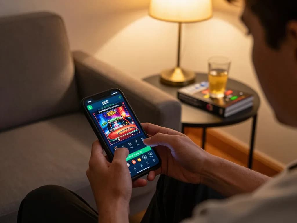 Player enjoying mobile gaming at home with LOTO188 casino app, emphasizing strategic betting