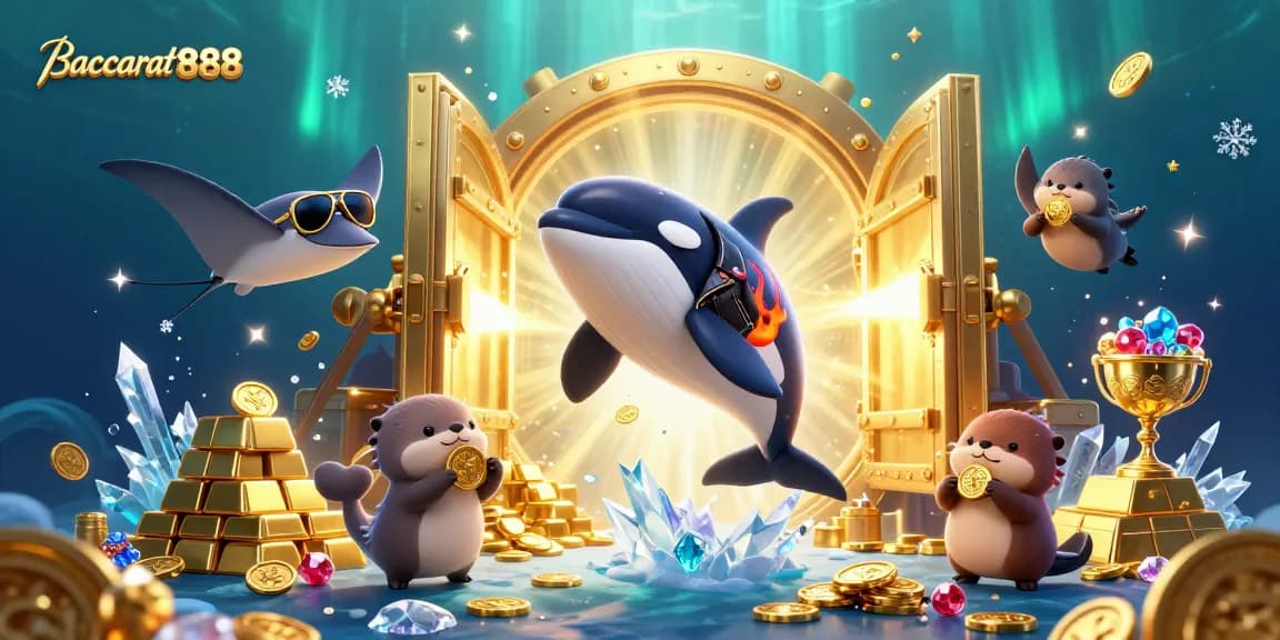 Experience Baccarat888 with a lively underwater scene filled with treasures, sea creatures, and exciting casino elements.