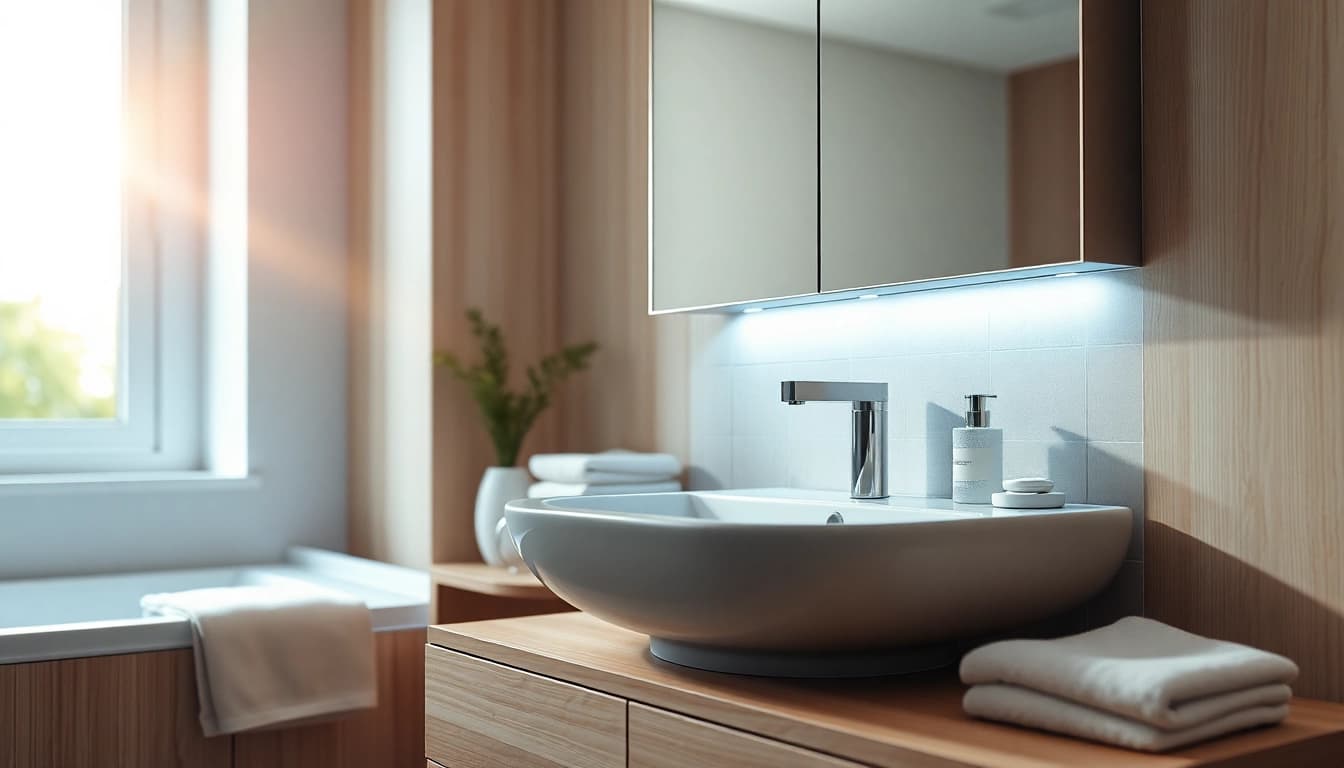 Practical spiegelschrank led mit elegantem Design und integrierter Beleuchtung im Bad.