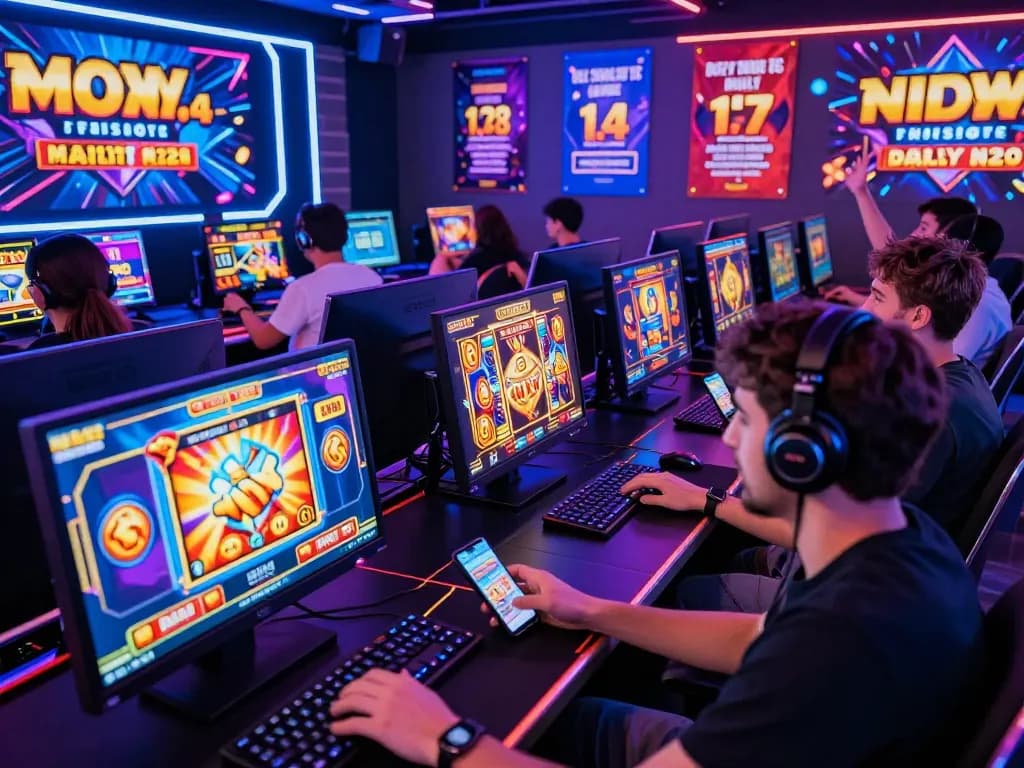 Suasana menarik pemain menikmati permainan slot virus88 dalam lingkungan permainan online yang menarik.