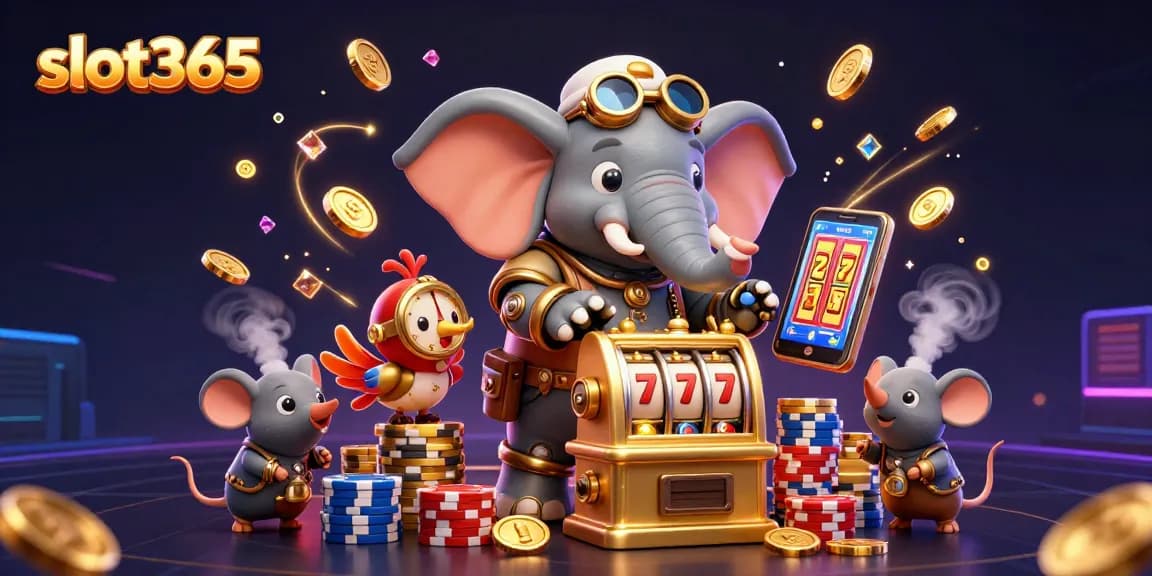 Experience thrilling slot gameplay at slot365 with a vibrant steampunk-themed casino scene.