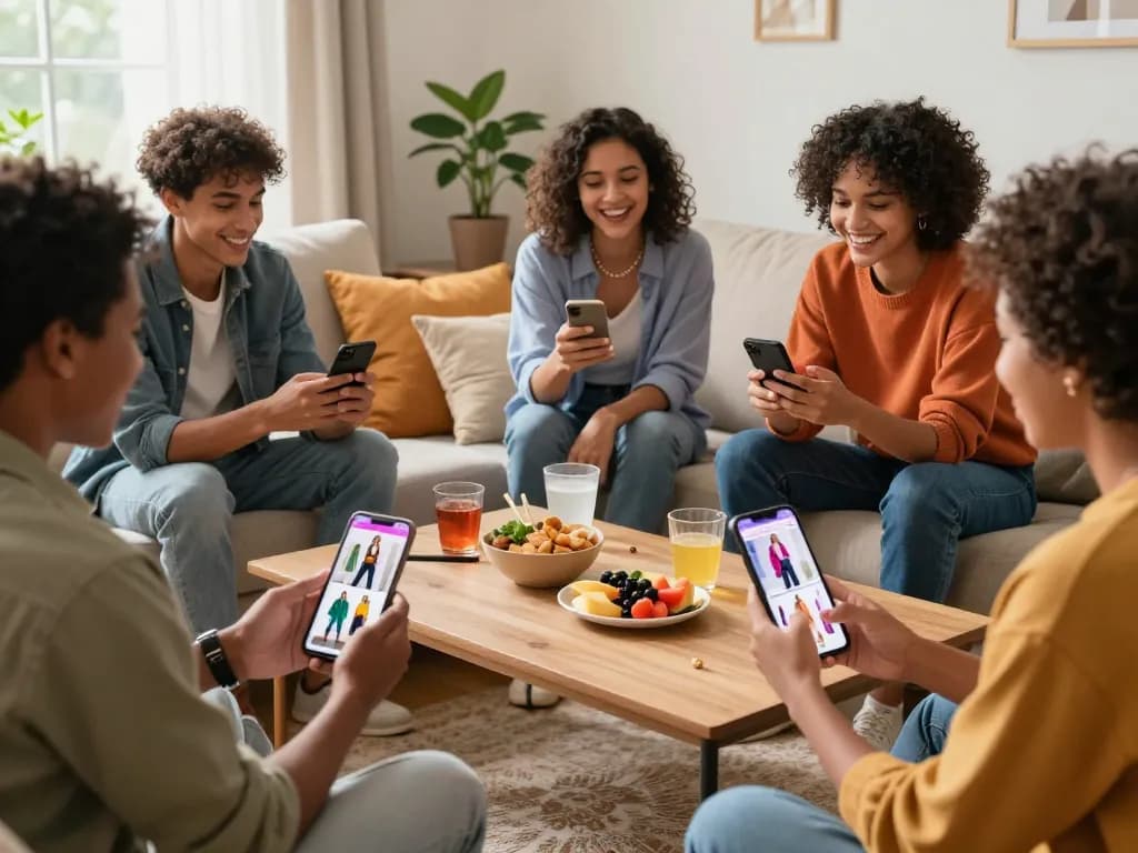 Friends shopping online for hubet88 products in a cozy, vibrant setting.