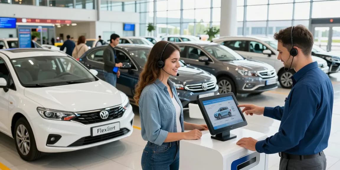 FlexRent Chirie Auto Chisinau rental car service at Chișinău airport with diverse vehicles and friendly staff.
