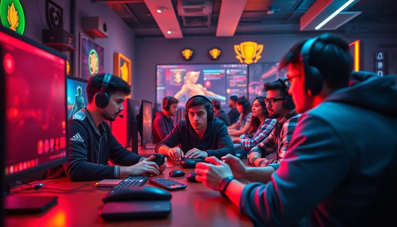 The Best Cronus zen discord server showcases gamers collaborating with vibrant setups, emphasizing teamwork and tech.