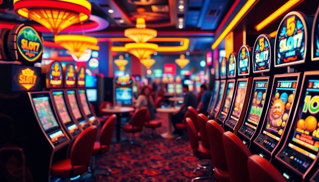 Slot77 mesin permainan kasino yang menarik dan berwarna-warni menarik perhatian pemain di kasino.