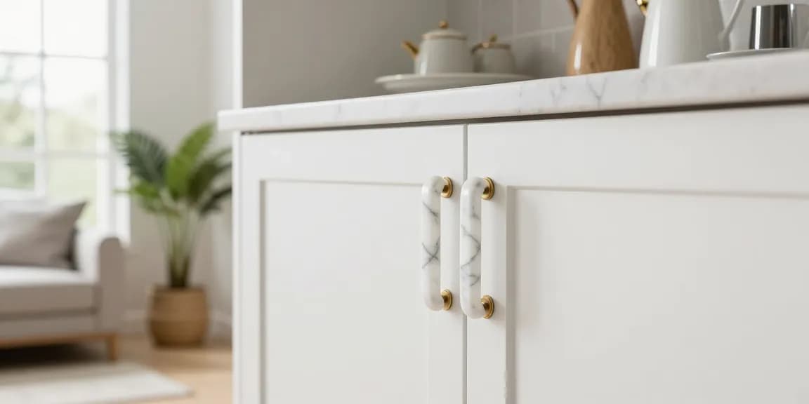 Premium handles installation on cabinetry with luxury angel marble handles