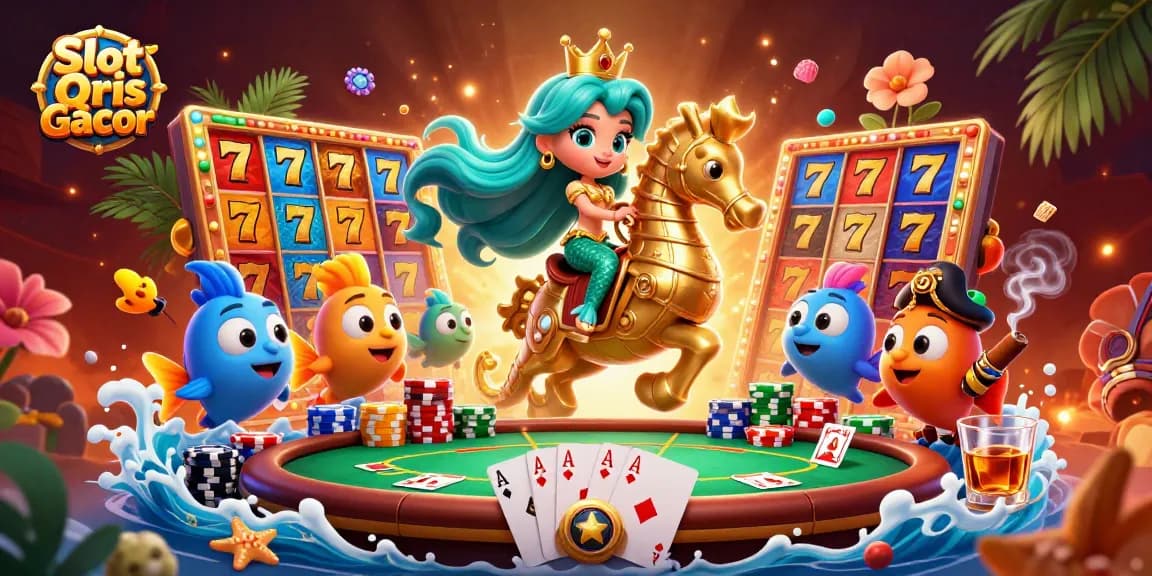 Engage with Slot Qris Gacor as a mermaid princess navigates a vibrant casino scene filled with excitement.
