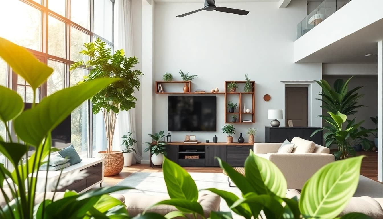 Experience Seamless Living with a modern, nature-infused interior design showcasing technology integration.