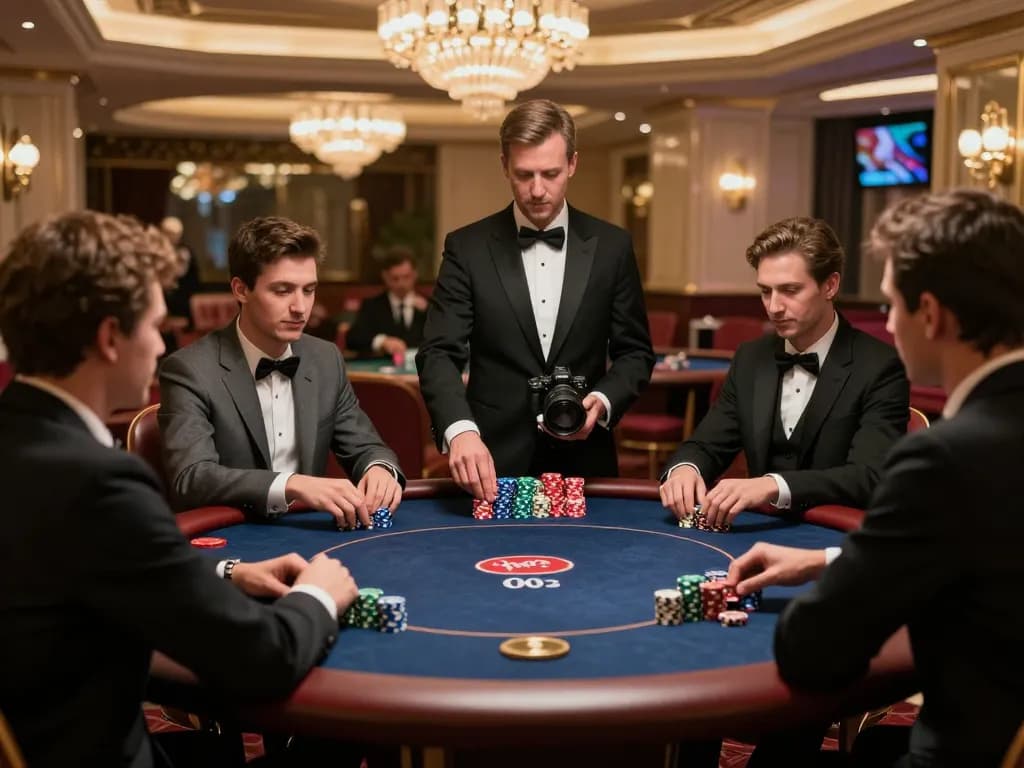 Players strategizing at a private AE888 poker table in a luxurious casino setting