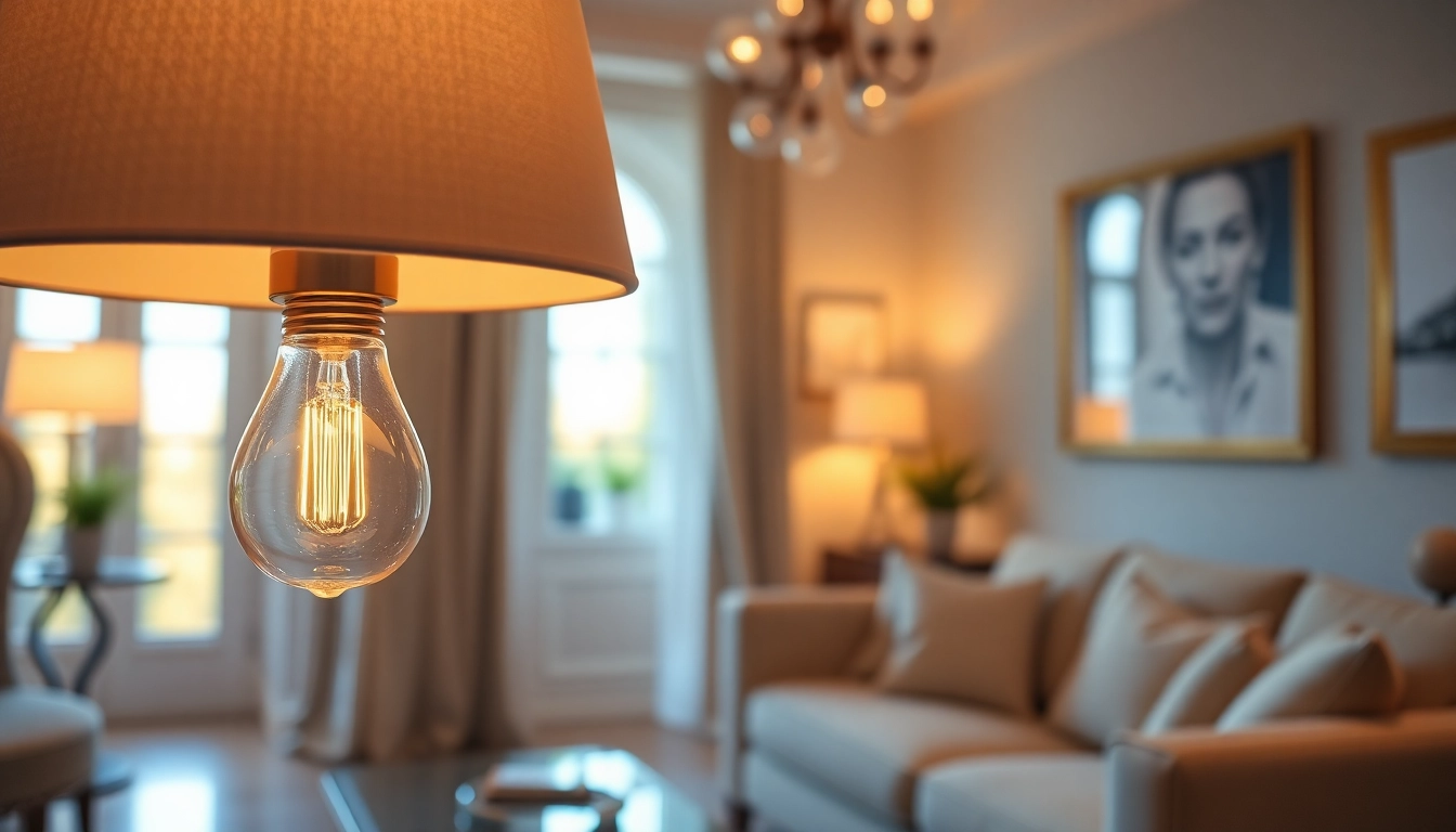Showcase of A19 bulbs illuminating a cozy living room, enhancing warmth and ambiance.