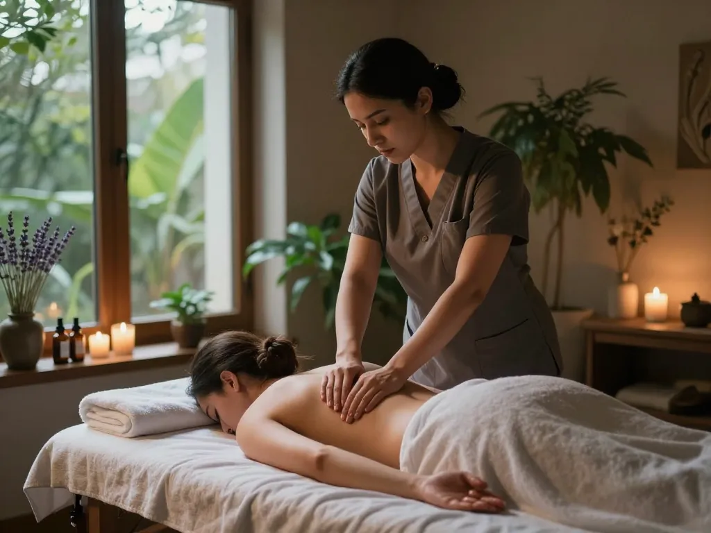 Swedish massage session in a tranquil spa setting, showcasing skilled therapist and calming atmosphere.