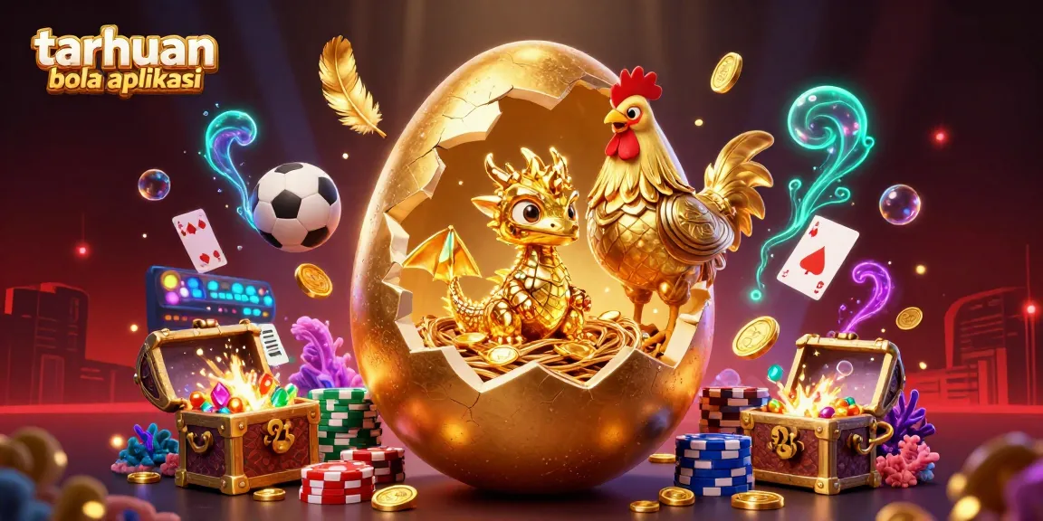 Experience taruhan bola aplikasi with a vibrant 3D scene featuring a golden baby dragon and dynamic sports betting elements.