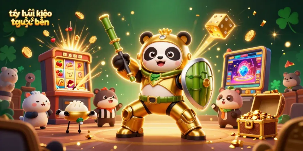 Experience thrilling tỷ lệ kèo trực tuyến action as a golden panda battles in a vibrant casino arena