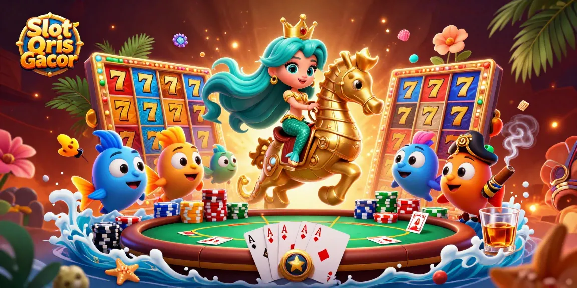 Engage with Slot Qris Gacor as a mermaid princess navigates a vibrant casino scene filled with excitement.