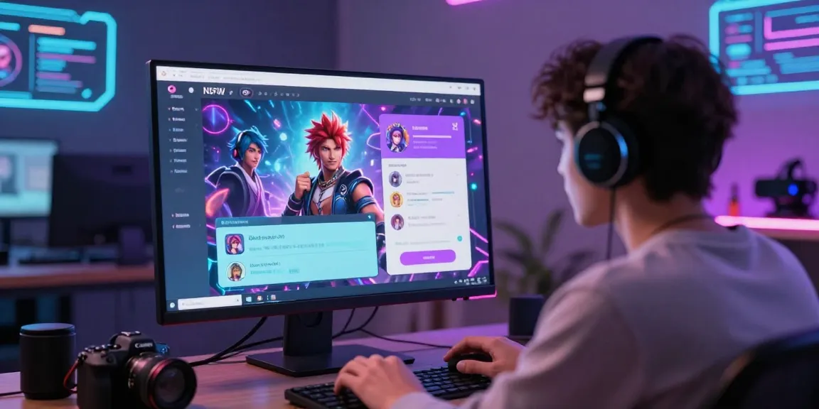 Engaging user in NSFW character AI chat, vibrant digital interface, modern tech ambiance.