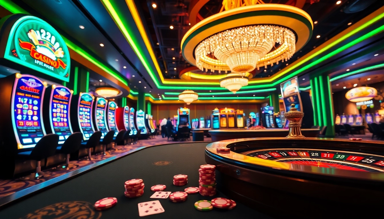 Experience the thrill of slot demo scatter hitam in a luxurious casino setting filled with vibrant gaming machines.