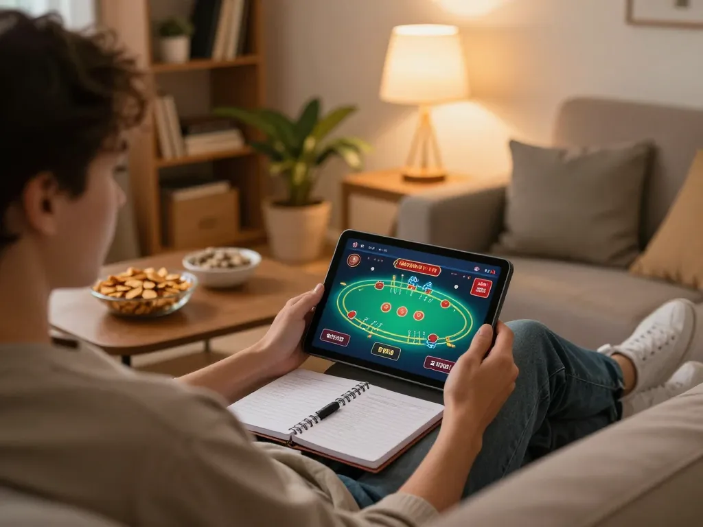 Engaging online casino moment showcasing casino non aams legali gameplay on a tablet in a cozy home setting.