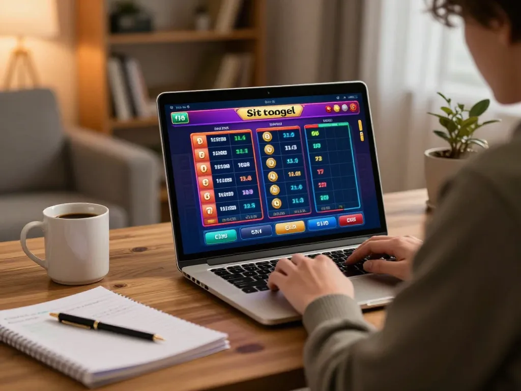 Permainan situs togel di ruang kerja rumah yang nyaman, menyoroti kegembiraan taruhan online yang strategis.