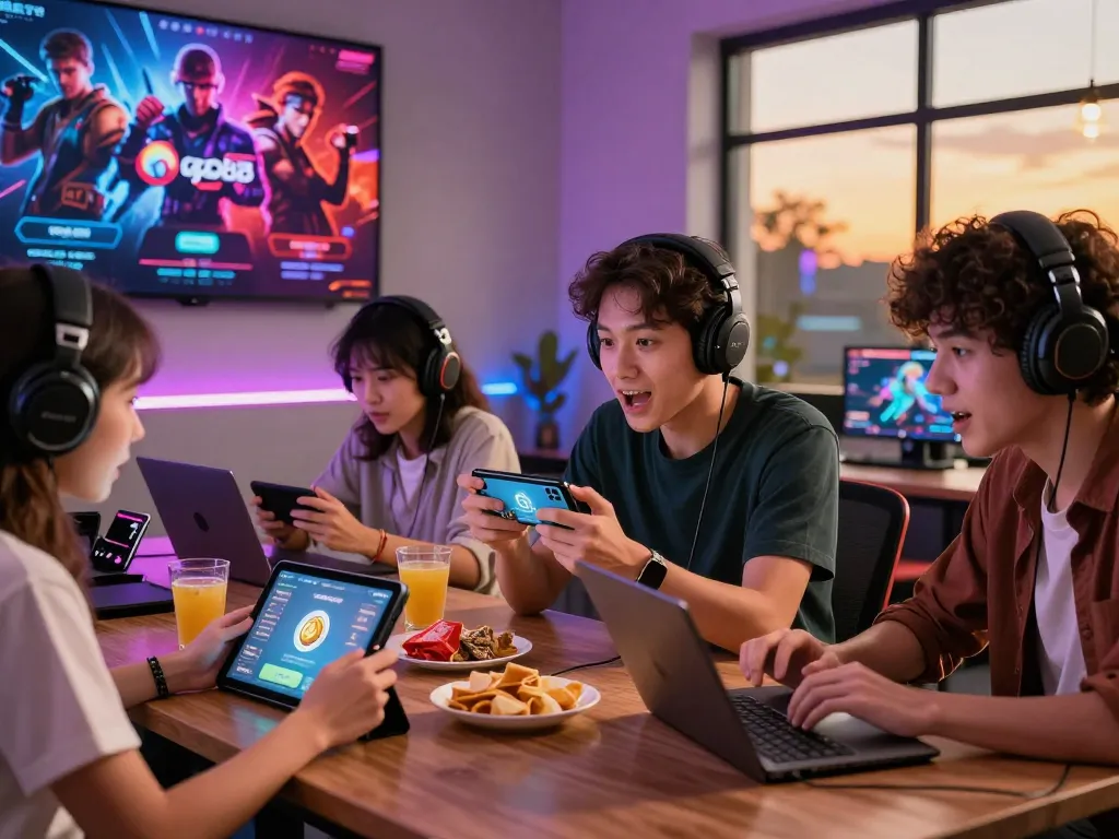 Tải go88 app interface showcased during a lively multiplayer gaming session with friends.