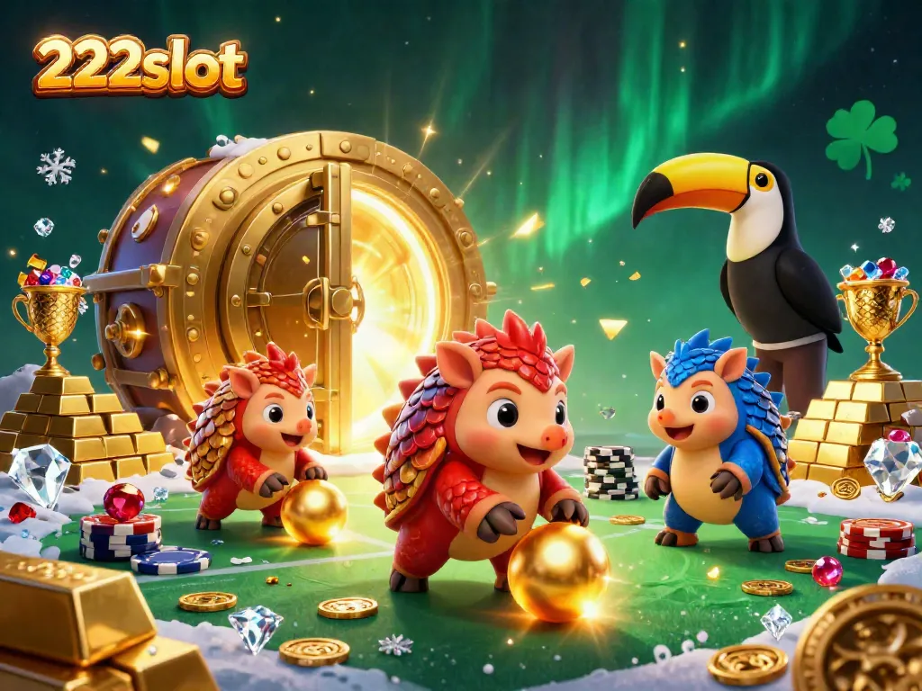 Menggulung bola emas dengan 222slot, pangolin berbaju zirah memukau dalam permainan slot.