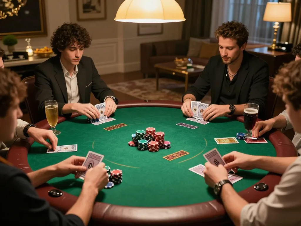 Kubet players enjoying an engaging home poker night with a vibrant poker table setup.