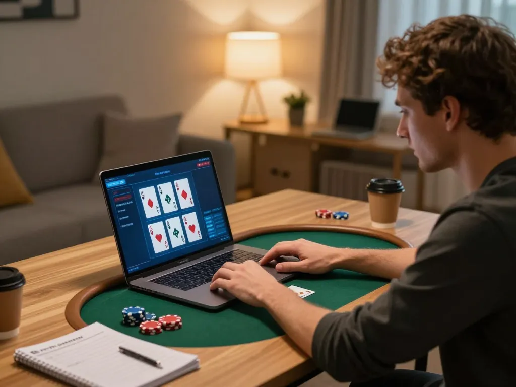 Engaged player strategizing in an online poker game, demonstrating responsible gambling at nhacaiuytinn