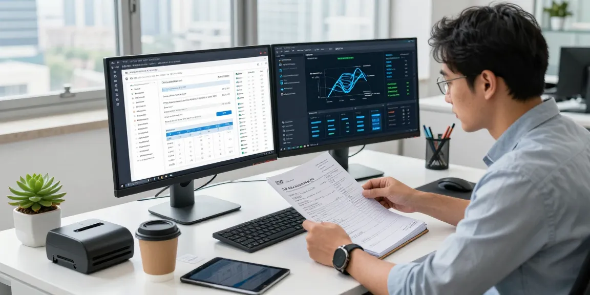 Analyze and detect fraud invoice using advanced AI technology in a modern office.