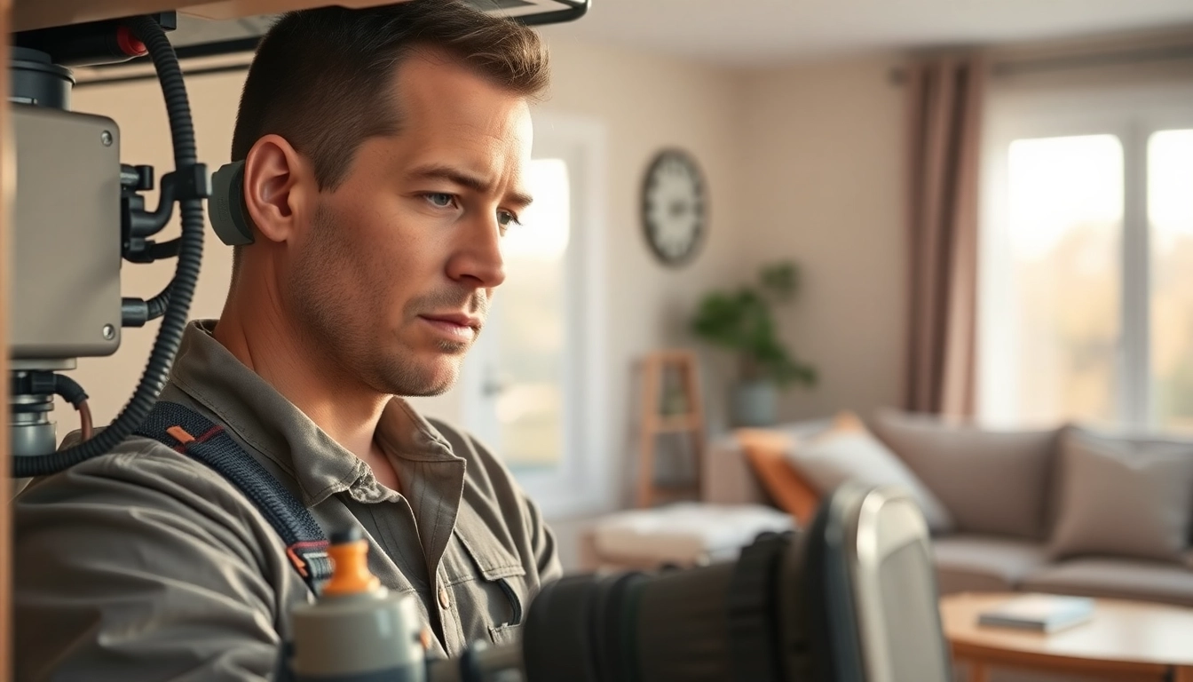 Discover financing for heating solutions with a skilled technician in a cozy home setting.