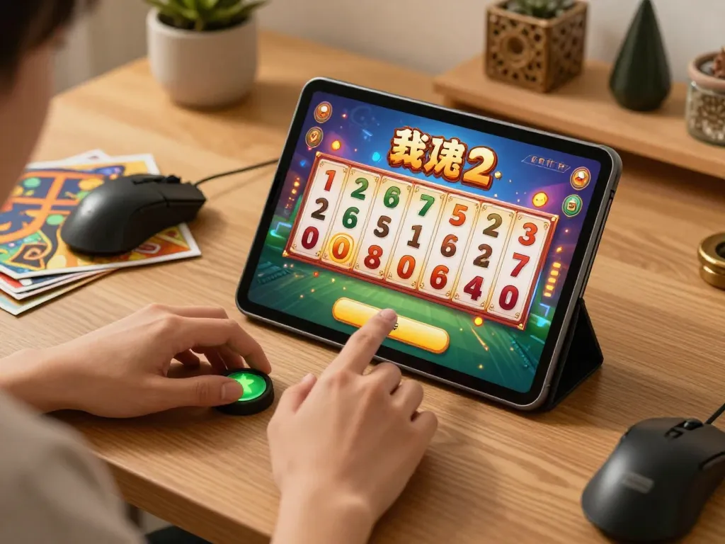 Engaging in Mahjong Ways 2 gameplay on a tablet, showcasing an exciting online casino experience.