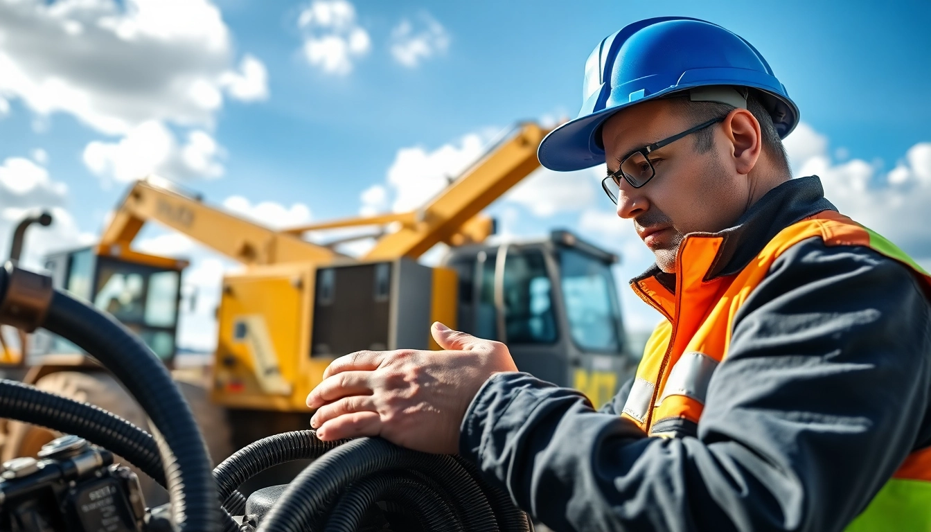 Technician conducting mobile hydraulic services on-site, ensuring equipment functionality.