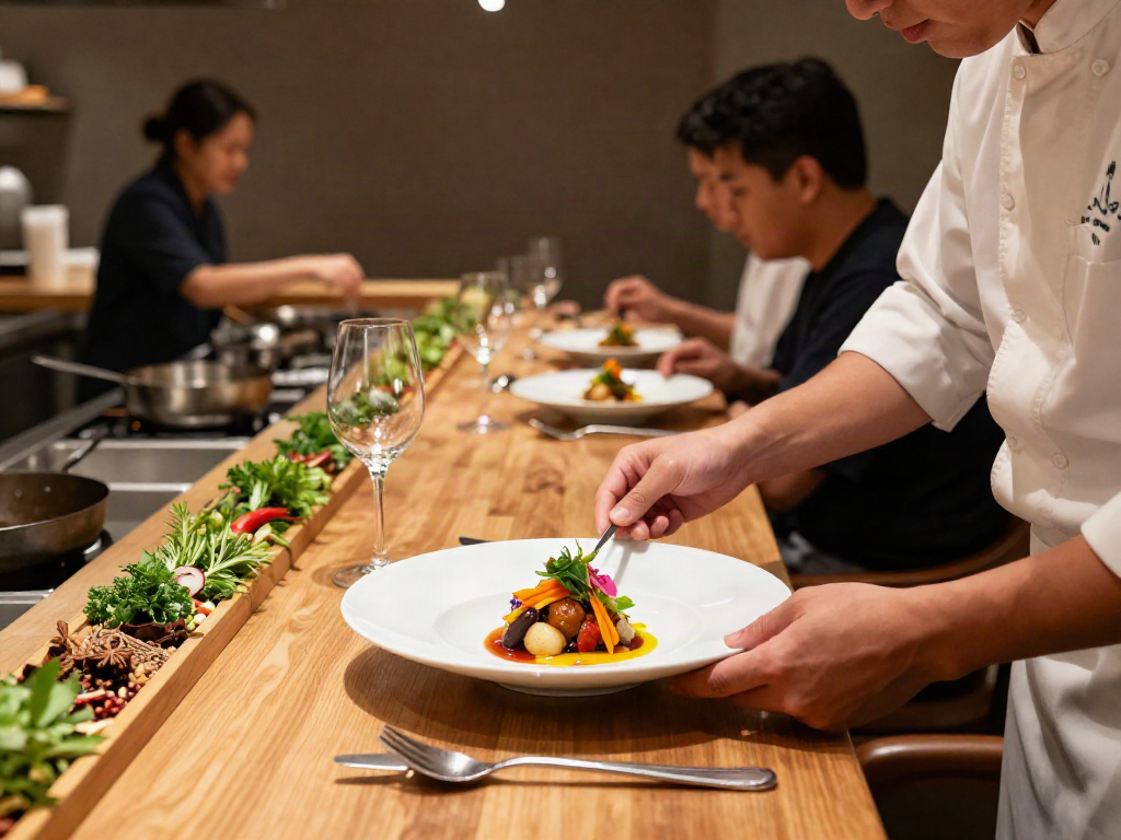 Gourmet kebuntoto dish elegantly presented in a modern restaurant setting