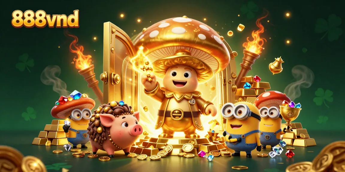 Experience the thrilling magic of 888vnd with vibrant treasures, golden elements, and a lively gaming atmosphere.