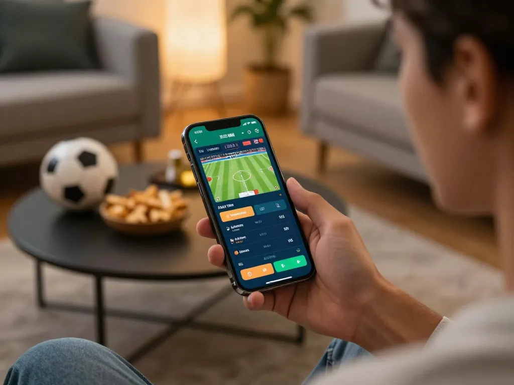 Scommesse non AAMS displayed on a smartphone during an intense sports betting session at home.