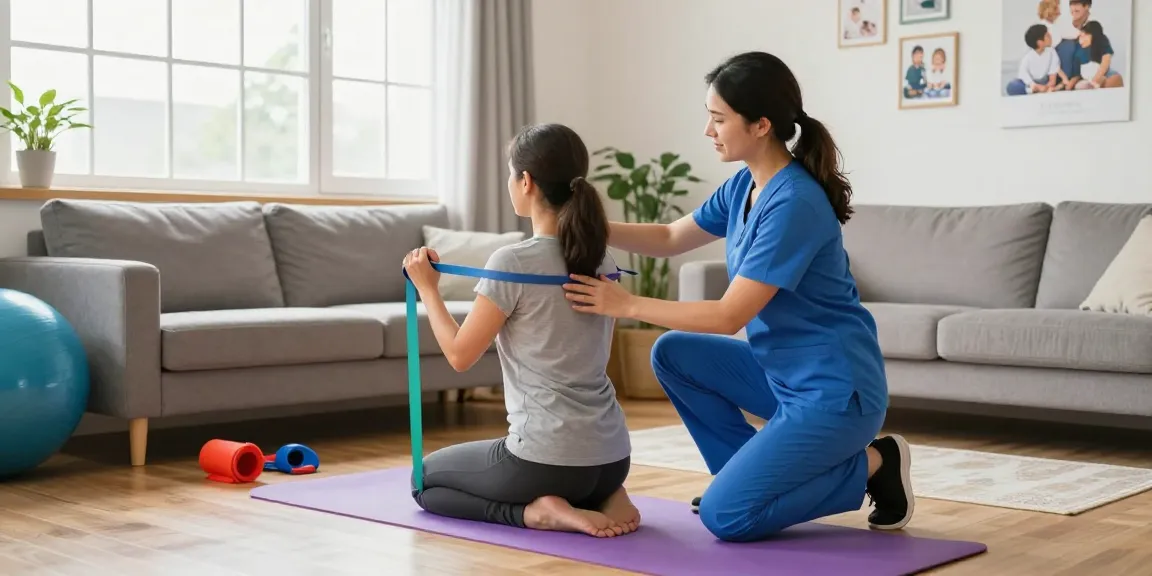 "Engaging scene of physio home visits Sydney offering personalized patient care with a therapist assisting a client in a home setting."