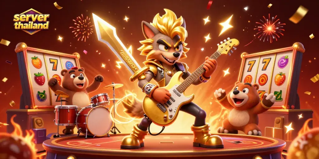 Experience the excitement of server thailand gaming with rocking characters and vibrant casino elements.