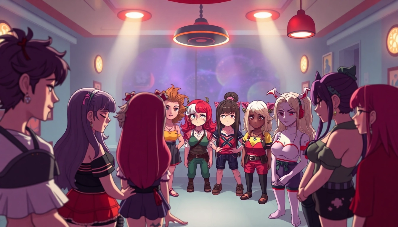Engaging NSFW character showing customizable virtual interactions in a vibrant digital chat environment.
