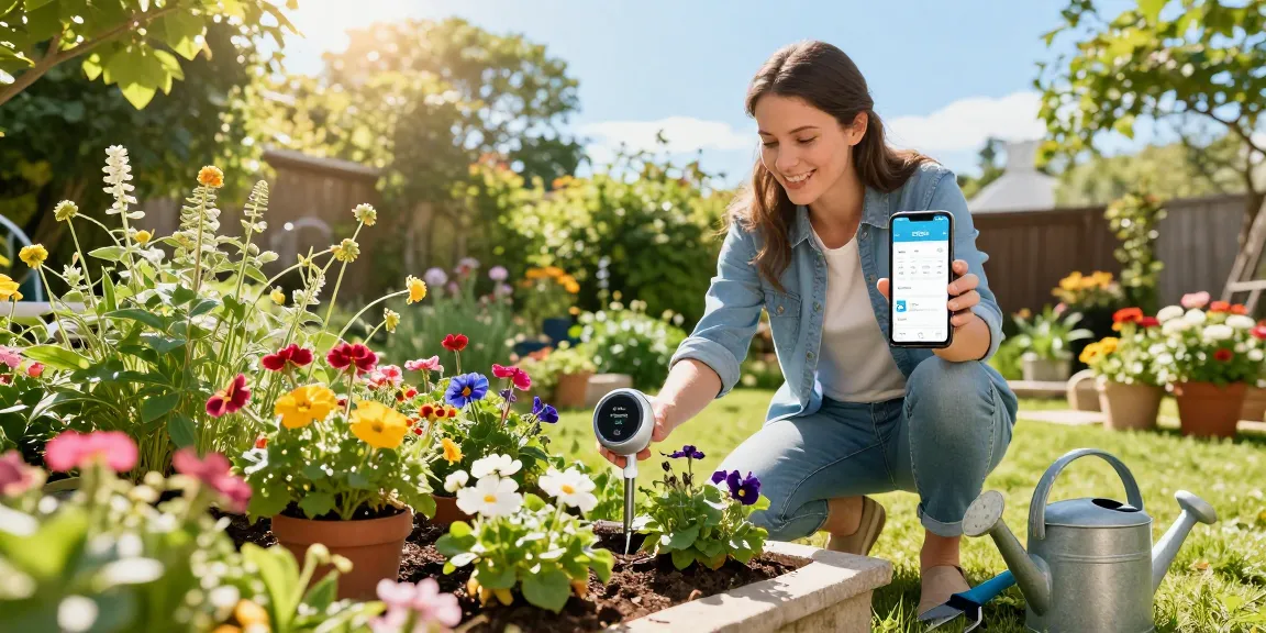 Effortlessly using RainPoint Wifi Water Timer in a sunny garden for efficient watering.